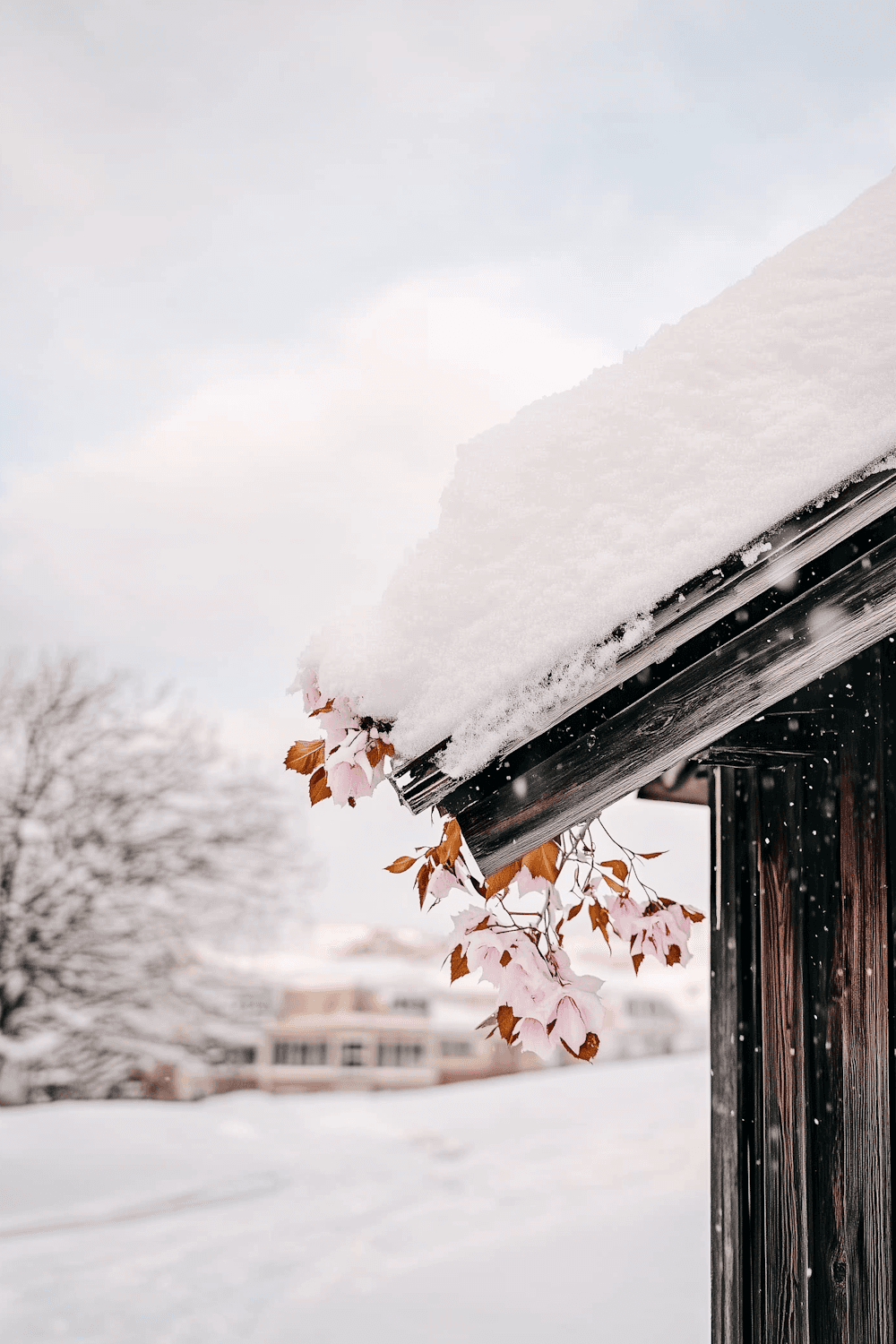 Snow-covered roof edge after a New Jersey winter storm